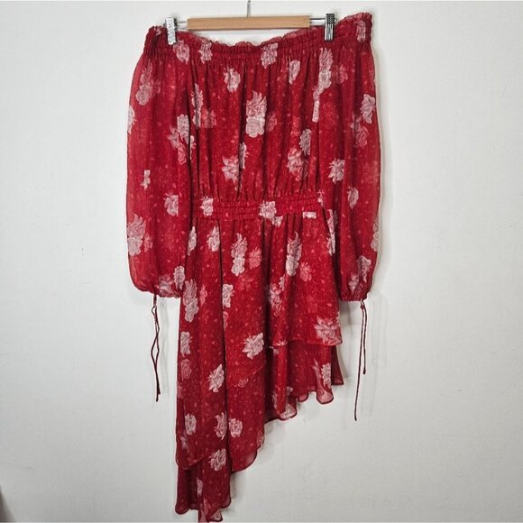 The Kooples Floral Off-The-Shoulder Asymmetric Silk Dress Sz S Bohemian Festival - Picture 4 of 11